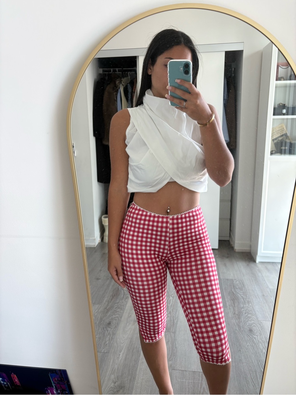 SHEIN Red Gingham Capri Leggings